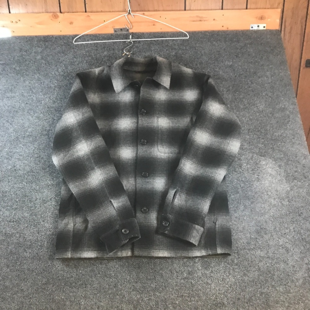 Uniqlo Double-Faced Shirt Jacket Men Medium Black Gray Plaid Button Front Winter